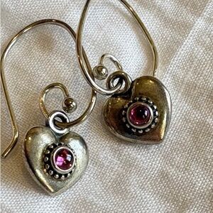 Pandora vintage retired, rare stamped Heart Drop Earrings sterling silver 092